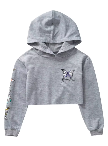 Girls Butterfly Hoodie - Cute Crop Top Sweatshirt