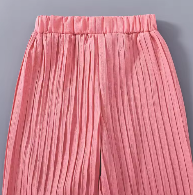 Girls Pink Ruffle Crop Tank and Pants Two Piece Set
