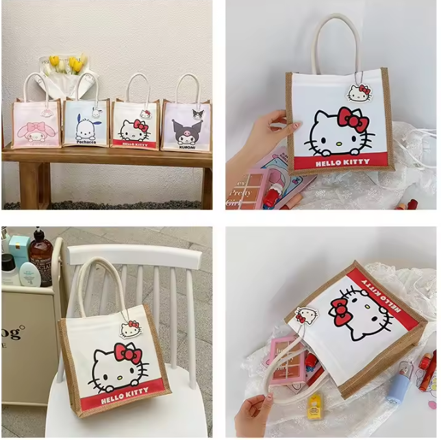 Kawaii Sanrio Tote Bag Featuring Hello Kitty, Kuromi, My Melody & Pochacco