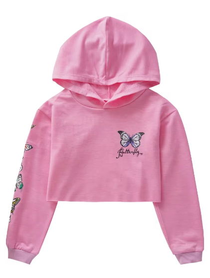 Girls Butterfly Hoodie - Cute Crop Top Sweatshirt