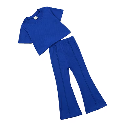 Girls Outfit Sets - Pink, Green & Blue Short Sleeve T-Shirt & Flared Pants 2pcs Set