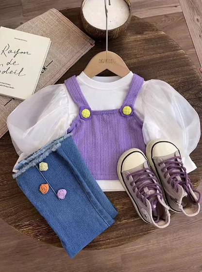 Girls' Long Sleeve Bubble Outfit, Tank Top & Jeans