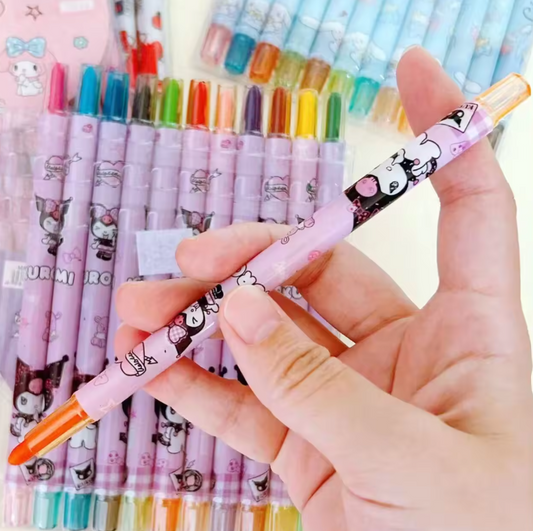 Sanrio Twistable Crayons - Kawaii Kuromi, Hello Kitty & My Melody 12 Colors Rotation Drawing Pen Set